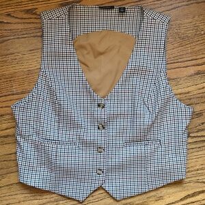 Halogen Black, cream, Brown & wine Checked Waistcoat Vest